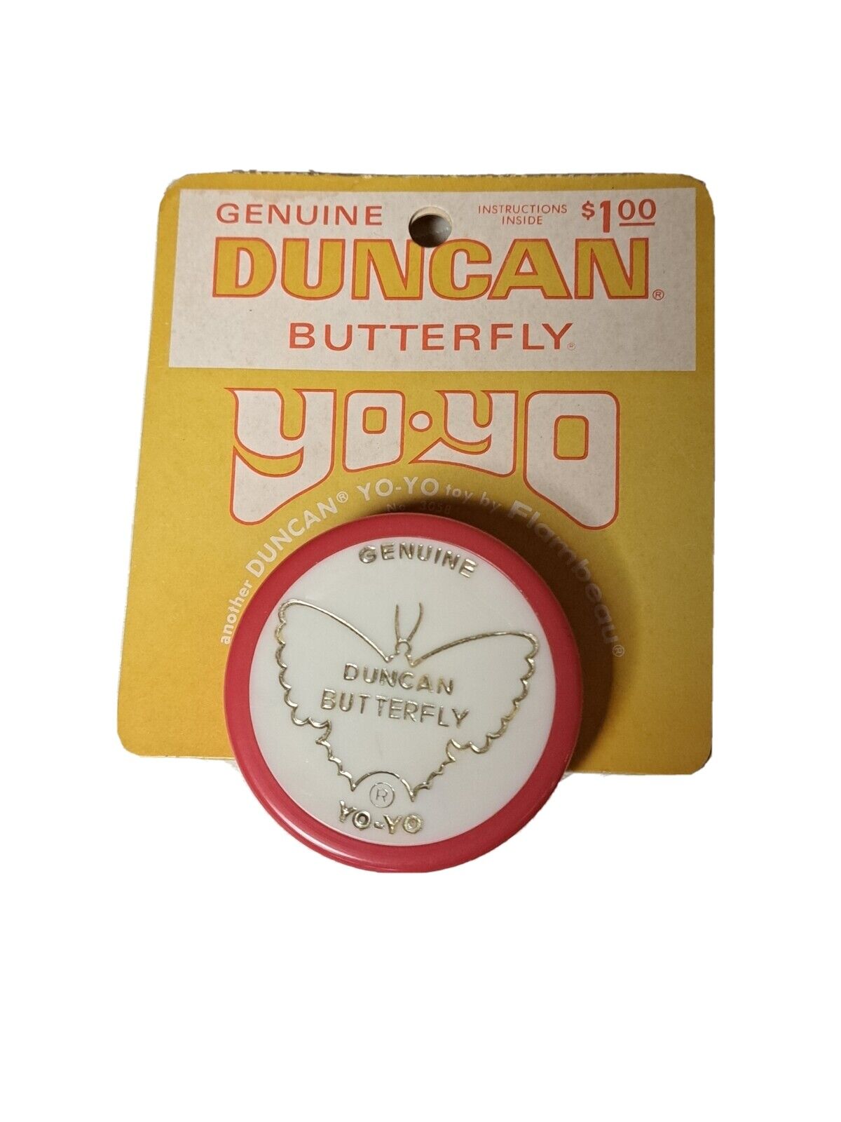 Duncan Yo Yo Butterfly Vtg Yellow Flambeau Genuine No 3058 Retro Toy 70s Fun Nos