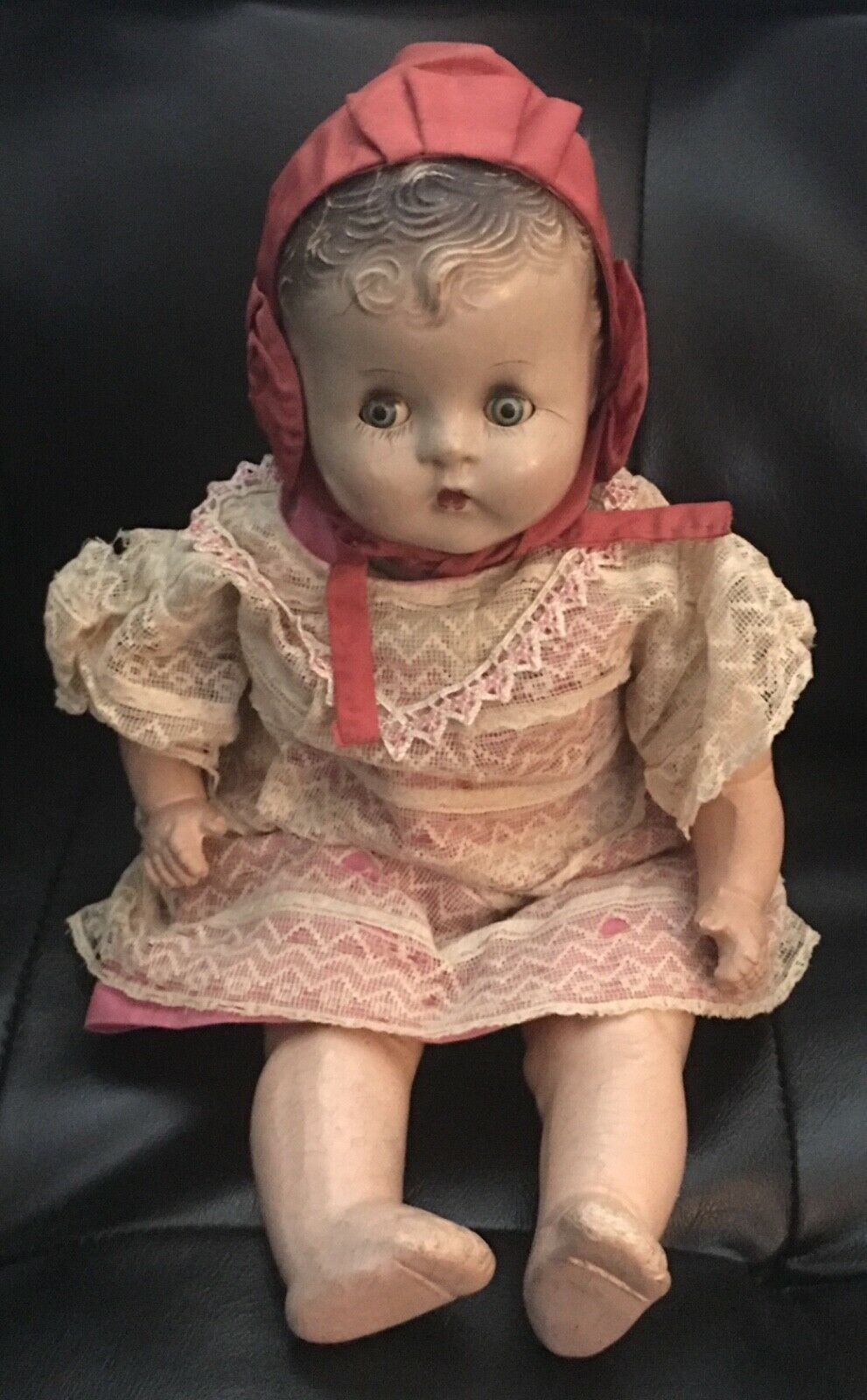 Antique Baby Doll Mama Crier 16” Composition Baby Doll Clothing Circa 1930’s