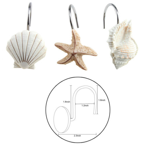 New 12 Pcs Decorative Seashell Shower Curtain Hooks Bathroom Beach Shell Decor