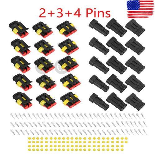 15 Kits 2+3+4 Pins Way Car Auto Sealed Waterproof Electrical Wire Connector Plug