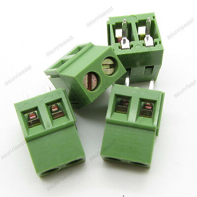 10 × Pcb Screw Terminal Block 2 Pole 5mm Pin Pitch For 22-12awg Wire 300v 10a