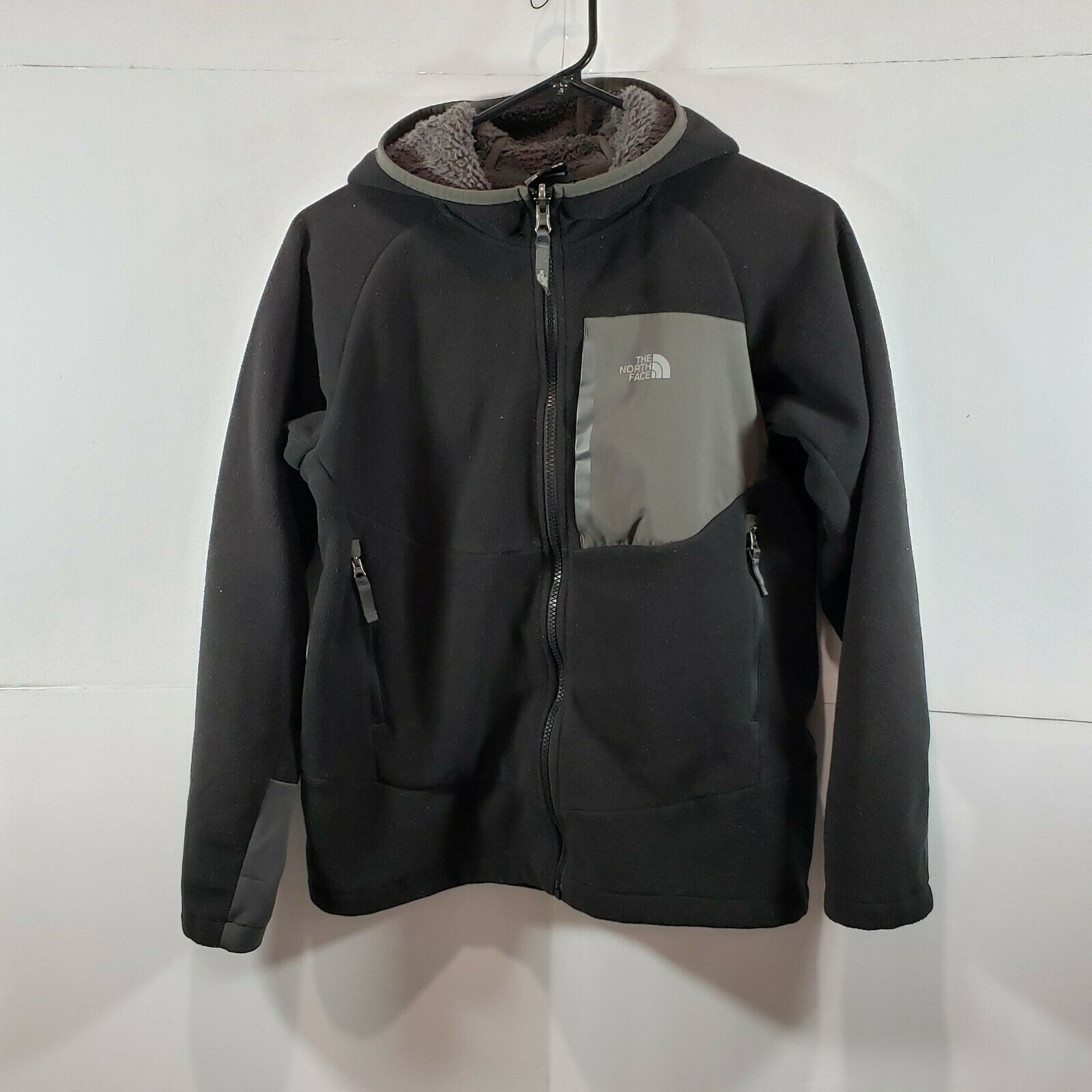 The North Face Boys Large 14-16 Black/gray Fleece Jacket Hoodie Full Zip