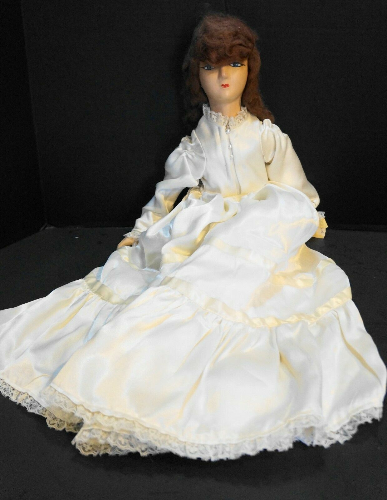 Composition Bed Boudoir Doll Ivory Satin Dress 24"