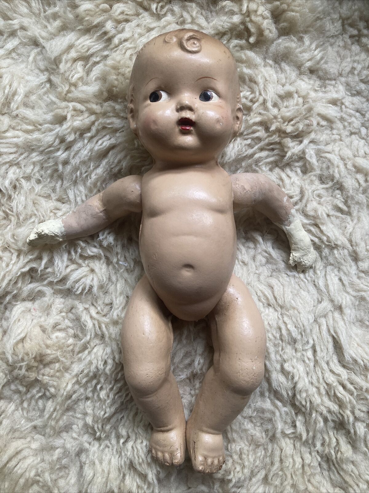 Antique Composition Baby Doll 11" Tall Strung Arms Legs Head Vintage Unsigned