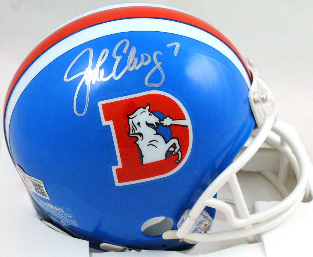 John Elway Signed Denver Broncos 75-96 Tb Mini Helmet- Beckett W Holo *silver