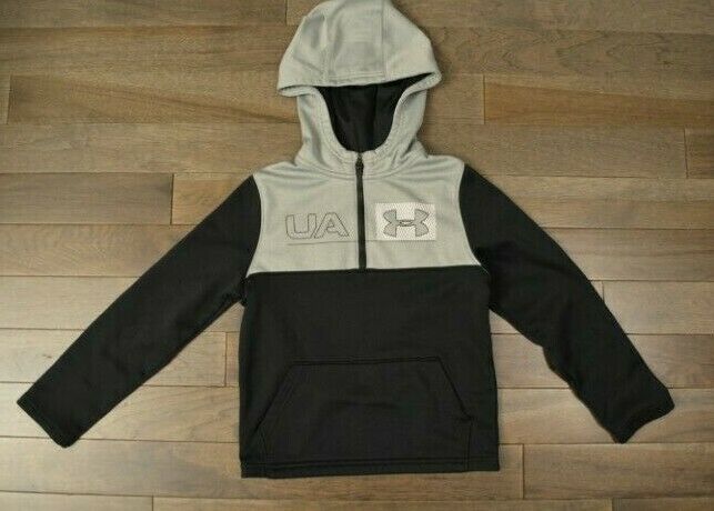 Boy's Under Armour Black Gray White Hooded Pullover Sweatshirt Size Youth S