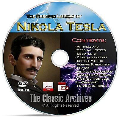Nikola Tesla 325+ Book Library, Patents, Articles, Alternative Energy Cd Dvd B67