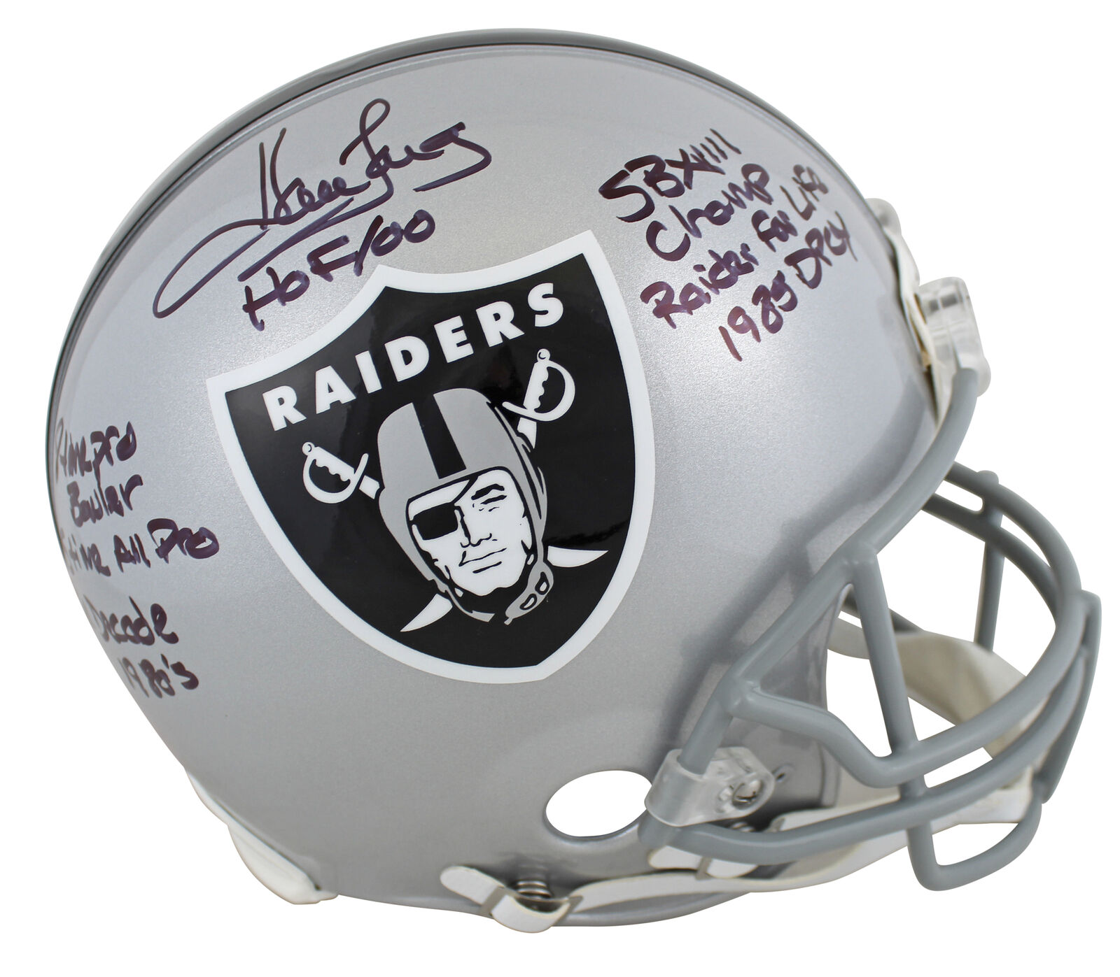 Raiders Howie Long "career Stat" Signed Authentic Proline Full Size Helmet Bas