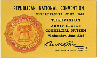 Scarce 1948 Republican Convention Television Journalist Ticket ~ Thomas Dewey